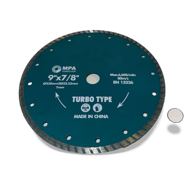 Disco Diamantato Turbo, 230mm x 22,23mm, Lama Circolare per Taglio a Secco, 6600 Giri/Min