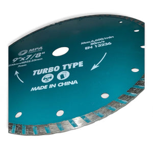 Disco Diamantato Turbo, 230mm x 22,23mm, Lama Circolare per Taglio a Secco, 6600 Giri/Min