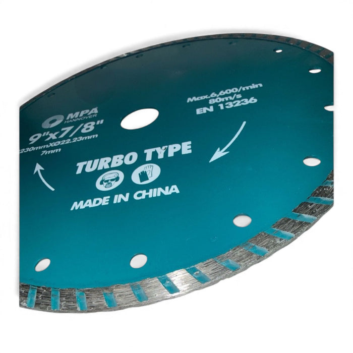 Disco Diamantato Turbo, 230mm x 22,23mm, Lama Circolare per Taglio a Secco, 6600 Giri/Min
