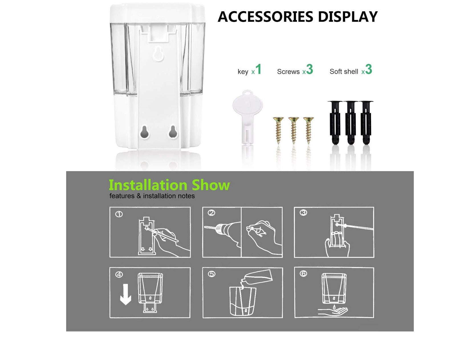 Dispenser Sapone Gel Disinfettante Automatico 700ml Regolabile a Batteria Touchless a parete casa ufficio ingresso Sanificazione mani Automatico a Batteria