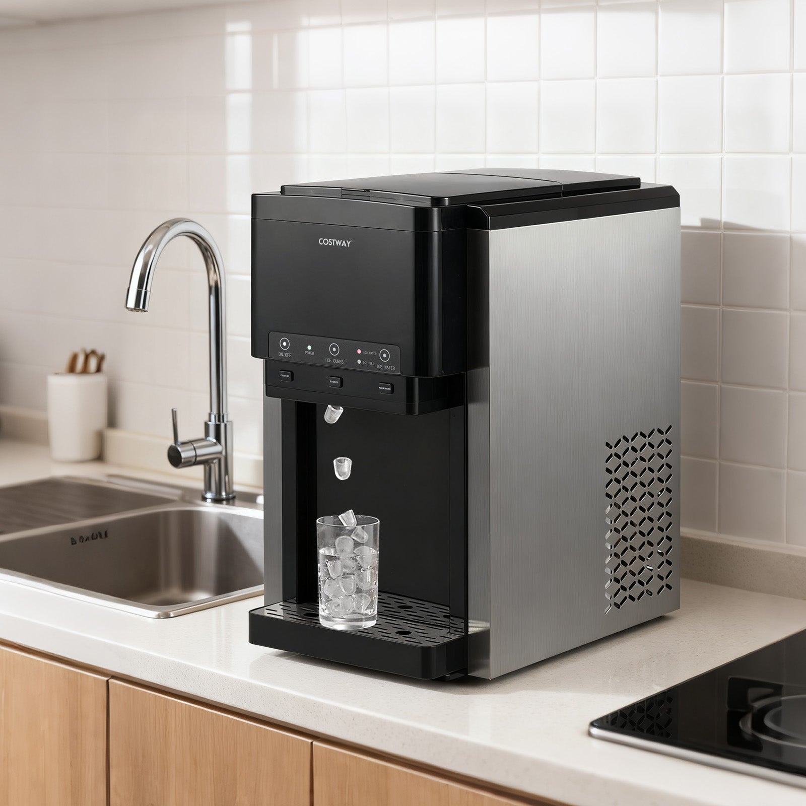 Distributore acqua 3 in 1 macchina ghiaccio 20 kg giorno 12 pezzi 9 min-Riempimento manuale automatico cucina ufficio