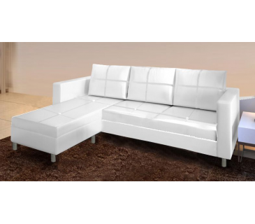 Divano 3 posti con pouf reversibile dx/sx in ecopelle bianco 205cm Sicorage Sufly