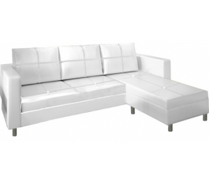 Divano 3 posti con pouf reversibile dx/sx in ecopelle bianco 205cm Sicorage Sufly