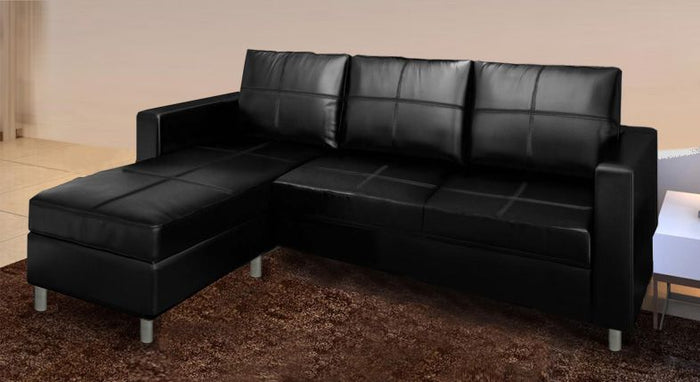 Divano 3 posti con pouf reversibile dx/sx in ecopelle nero 205cm Sicorage Sufly