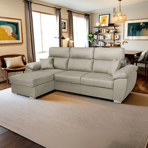 Divano Como II con penisola contenitore in tessuto Orinoco 24 tortora