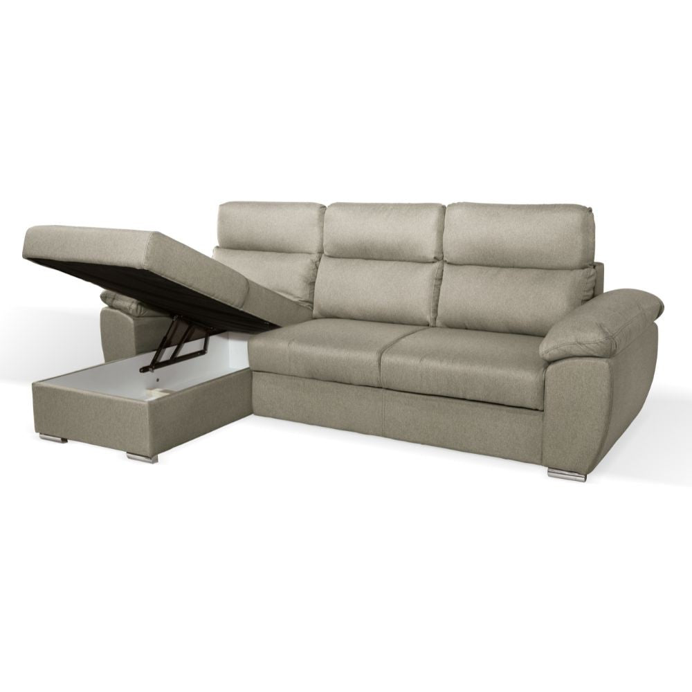 Divano Como II con penisola contenitore in tessuto Orinoco 24 tortora