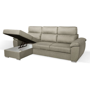 Divano Como II con penisola contenitore in tessuto Orinoco 24 tortora