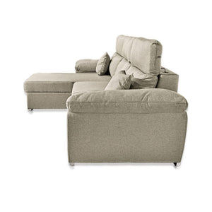 Divano Como II con penisola contenitore in tessuto Orinoco 24 tortora