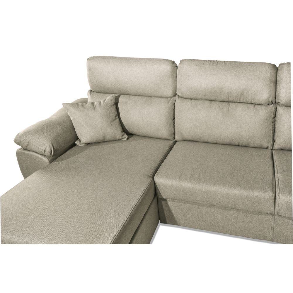 Divano Como II con penisola contenitore in tessuto Orinoco 24 tortora