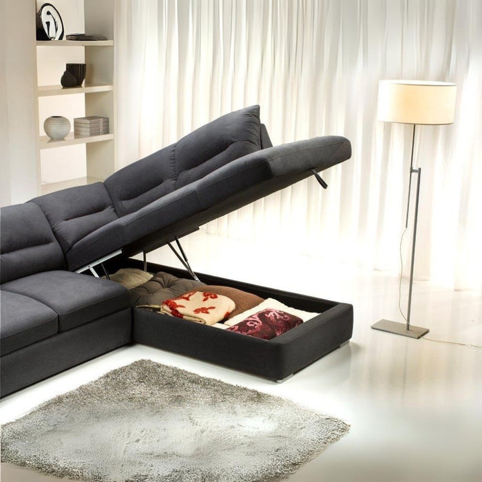 Divano angolare Stefy con penisola contenitore destra 268x212 in tessuto Preston 96