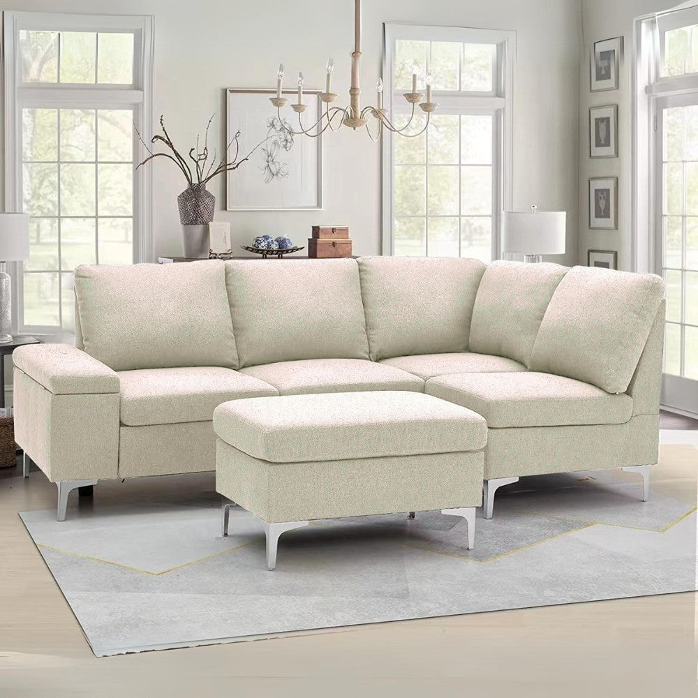 Divano angolare destro Dina con bracciolo apribile contenitore colore beige