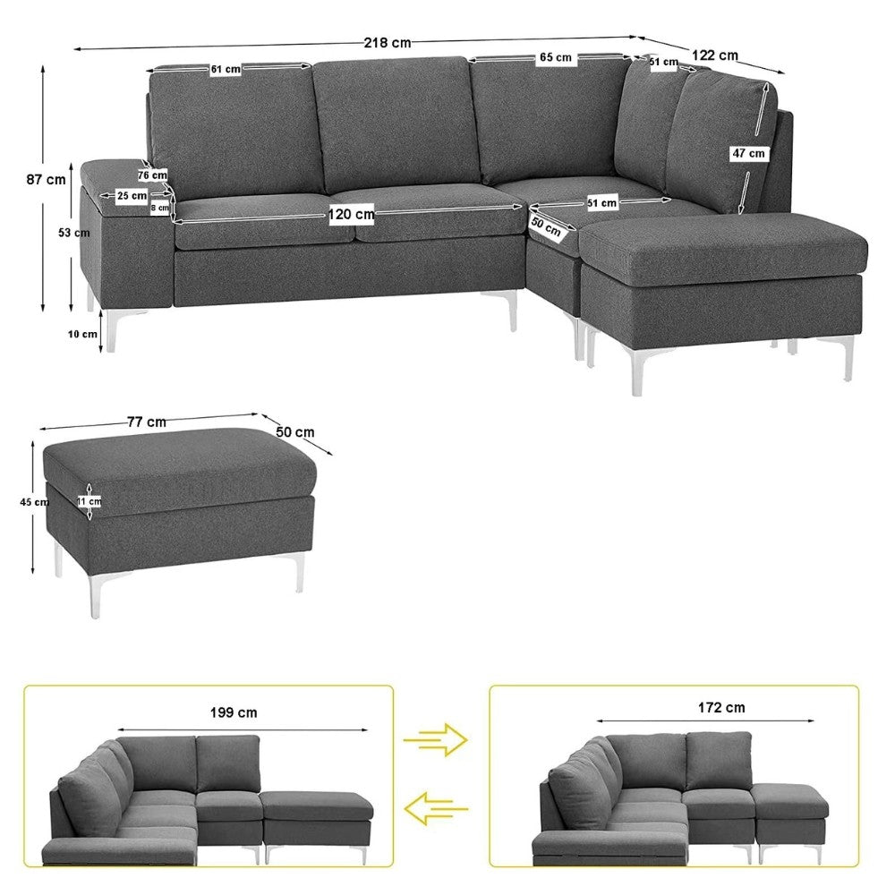 Divano angolare destro Dina con bracciolo apribile contenitore colore beige