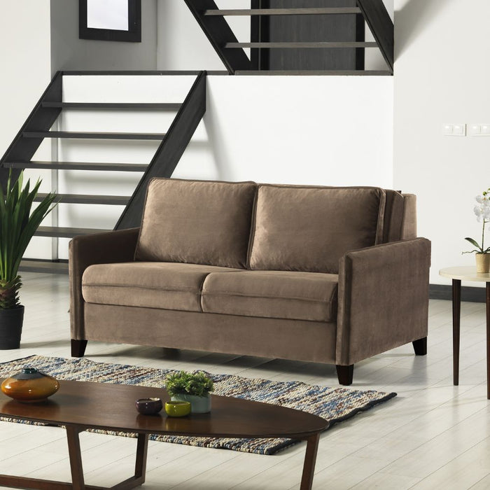 Divano letto 2 posti Alcona con contenitore in tessuto colore cappuccino 67-056