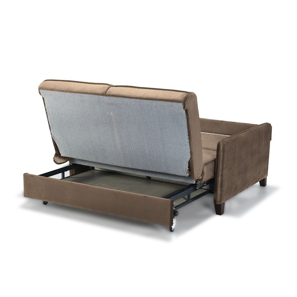 Divano letto 2 posti Alcona con contenitore in tessuto colore cappuccino 67-056