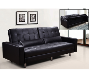 Divano letto 3 posti, reclinabile, contenitore ecopelle nero 197cm Sicorage Ghuer