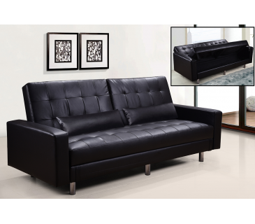 Divano letto 3 posti, reclinabile, contenitore ecopelle nero 197cm Sicorage Ghuer