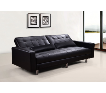 Divano letto 3 posti, reclinabile, contenitore ecopelle nero 197cm Sicorage Ghuer