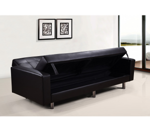 Divano letto 3 posti, reclinabile, contenitore ecopelle nero 197cm Sicorage Ghuer