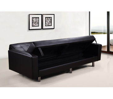 Divano letto 3 posti, reclinabile, contenitore ecopelle nero 197cm Sicorage Ghuer