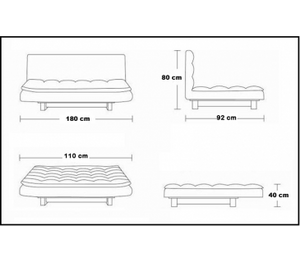Divano letto 3 posti, reclinabile in ecopelle nero 180x92cm Sicorage Soffy