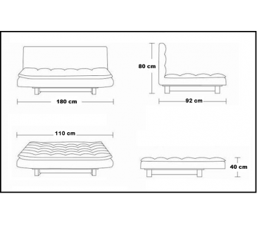 Divano letto 3 posti, reclinabile in ecopelle nero 180x92cm Sicorage Soffy