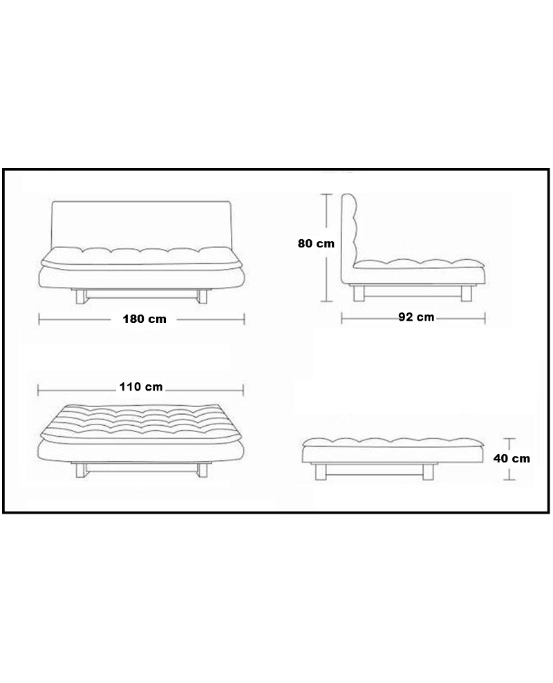 Divano letto 3 posti, reclinabile in microfibra nero180 cm Sicorage Soffy