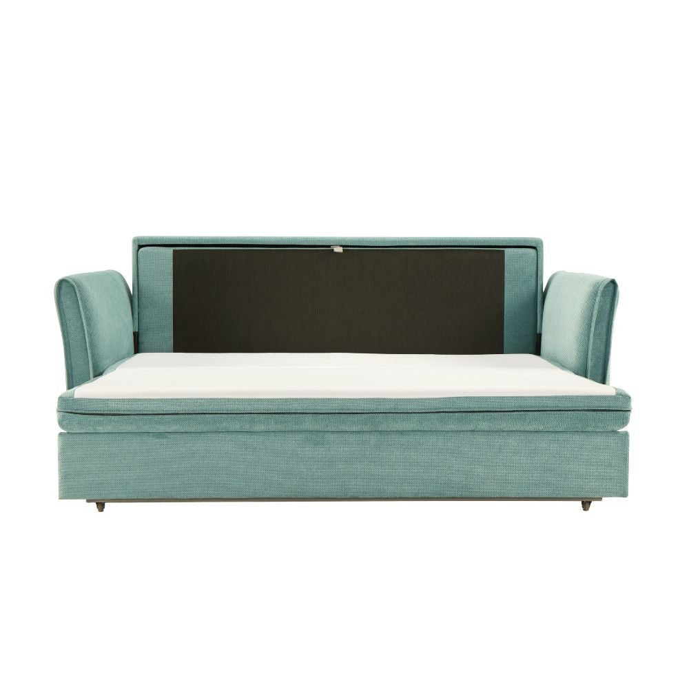 Divano letto Cassie con contenitore colore verde acqua