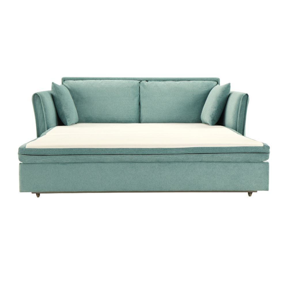 Divano letto Cassie con contenitore colore verde acqua