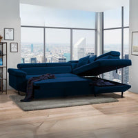 Divano letto Denver con penisola contenitore destra in Bonn 80 blu