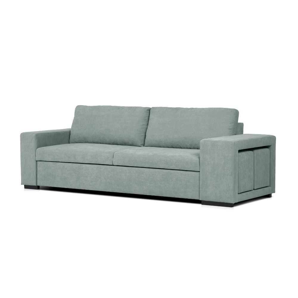 Divano letto Karponga 3 posti con 2 pouff in tessuto G0830 verde