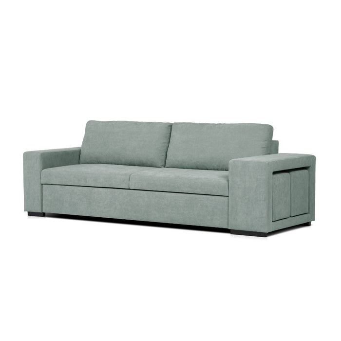 Divano letto Karponga 3 posti con 2 pouff in tessuto G0830 verde