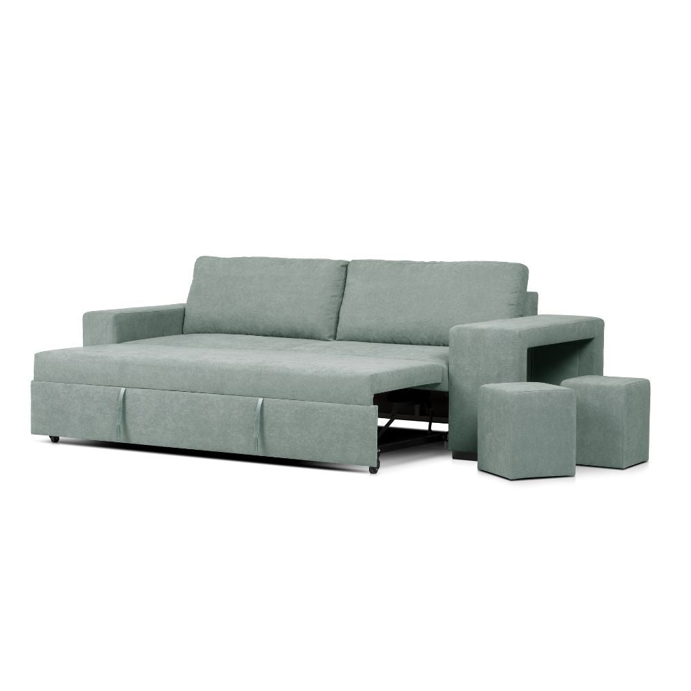 Divano letto Karponga 3 posti con 2 pouff in tessuto G0830 verde