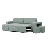 Divano letto Karponga 3 posti con 2 pouff in tessuto G0830 verde