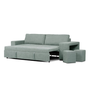 Divano letto Karponga 3 posti con 2 pouff in tessuto G0830 verde