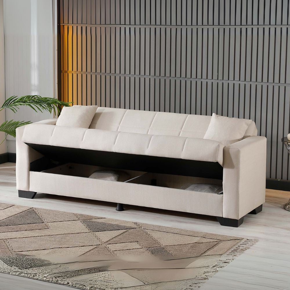 Divano letto contenitore Moon 3 posti in tessuto Internobase 09 cream