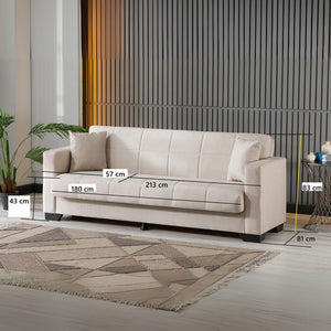 Divano letto contenitore Moon 3 posti in tessuto Internobase 09 cream