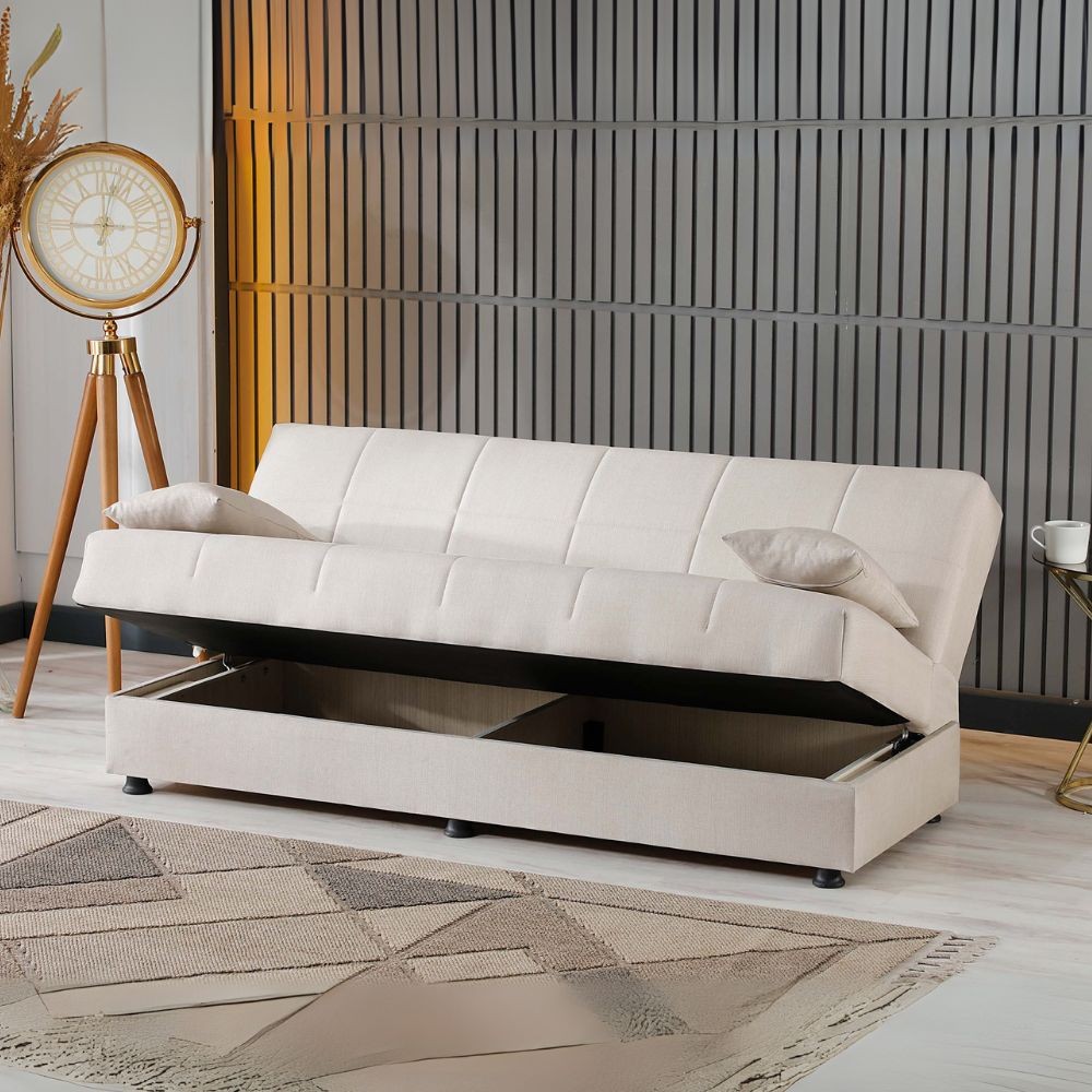 Divano letto contenitore click clack Moon senza braccioli in tessuto Internobase 09 cream