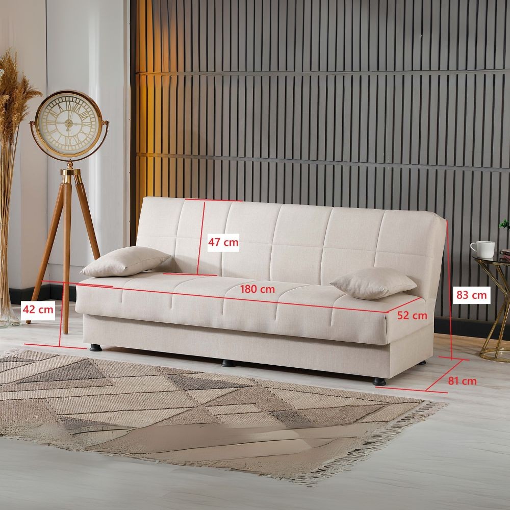 Divano letto contenitore click clack Moon senza braccioli in tessuto Internobase 09 cream