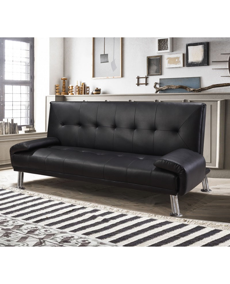 Divano letto reclinabile 3 posti ecopelle nero Sicorage Crusy