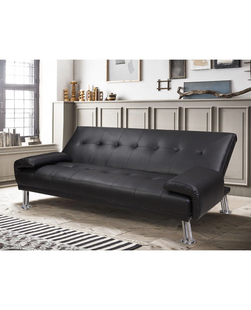 Divano letto reclinabile 3 posti ecopelle nero Sicorage Crusy