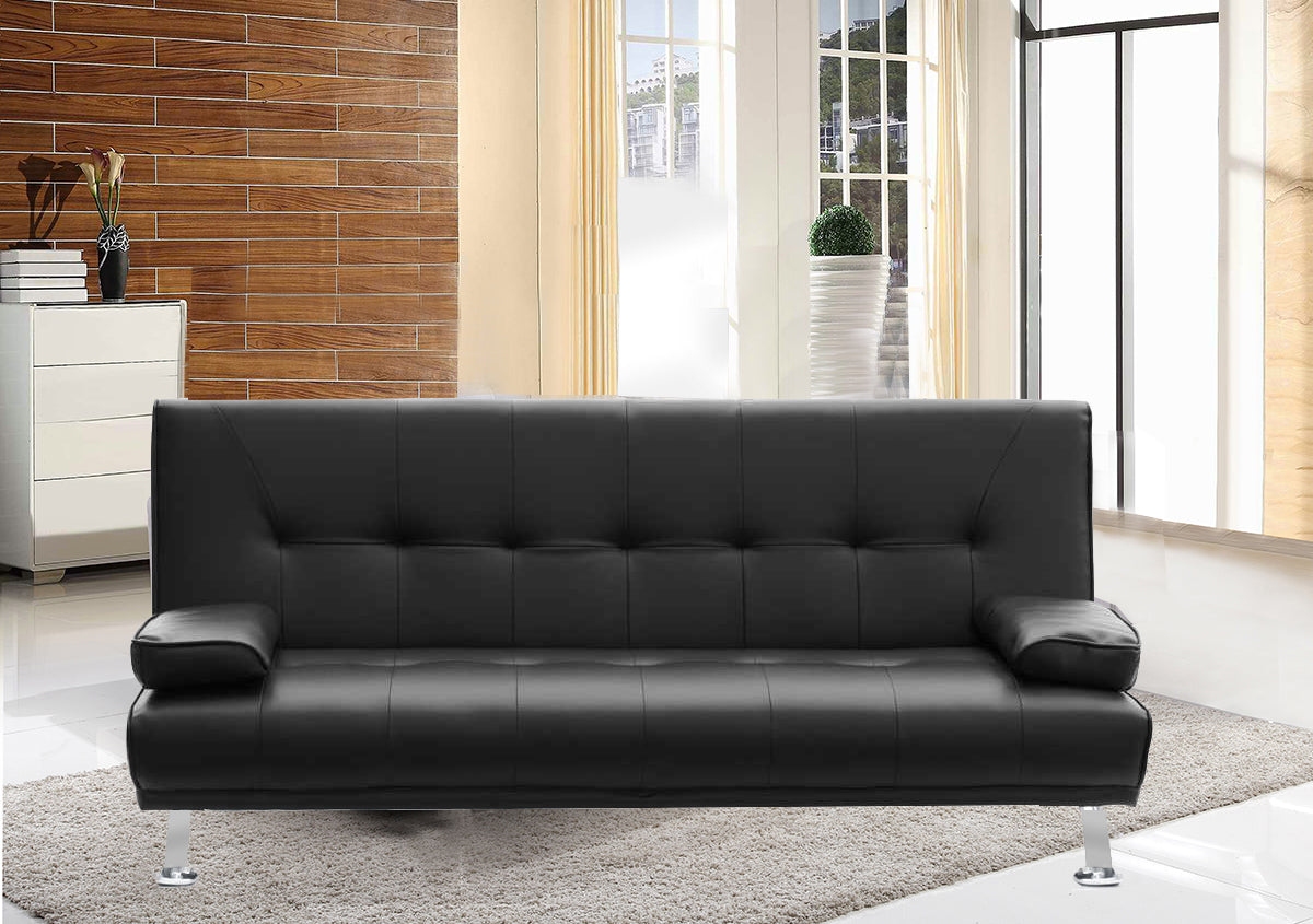 Divano letto reclinabile 3 posti ecopelle nero doppio cuscino Sicorage Kidren