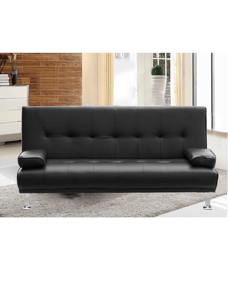 Divano letto reclinabile 3 posti ecopelle nero doppio cuscino Sicorage Kidren