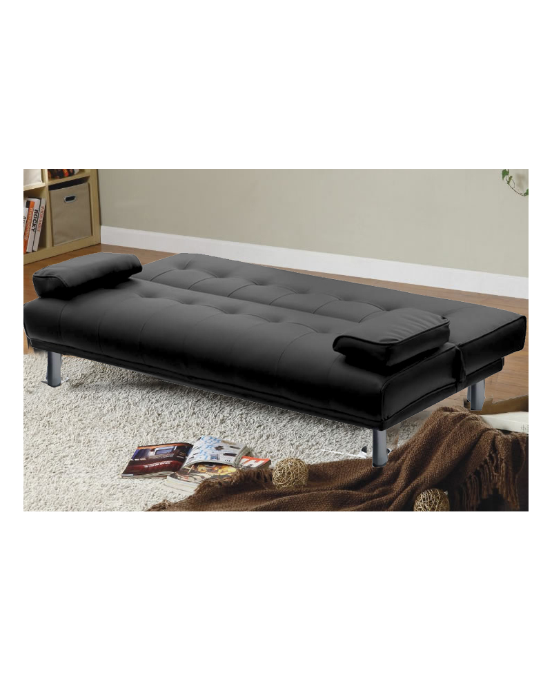 Divano letto reclinabile 3 posti ecopelle nero doppio cuscino Sicorage Kidren