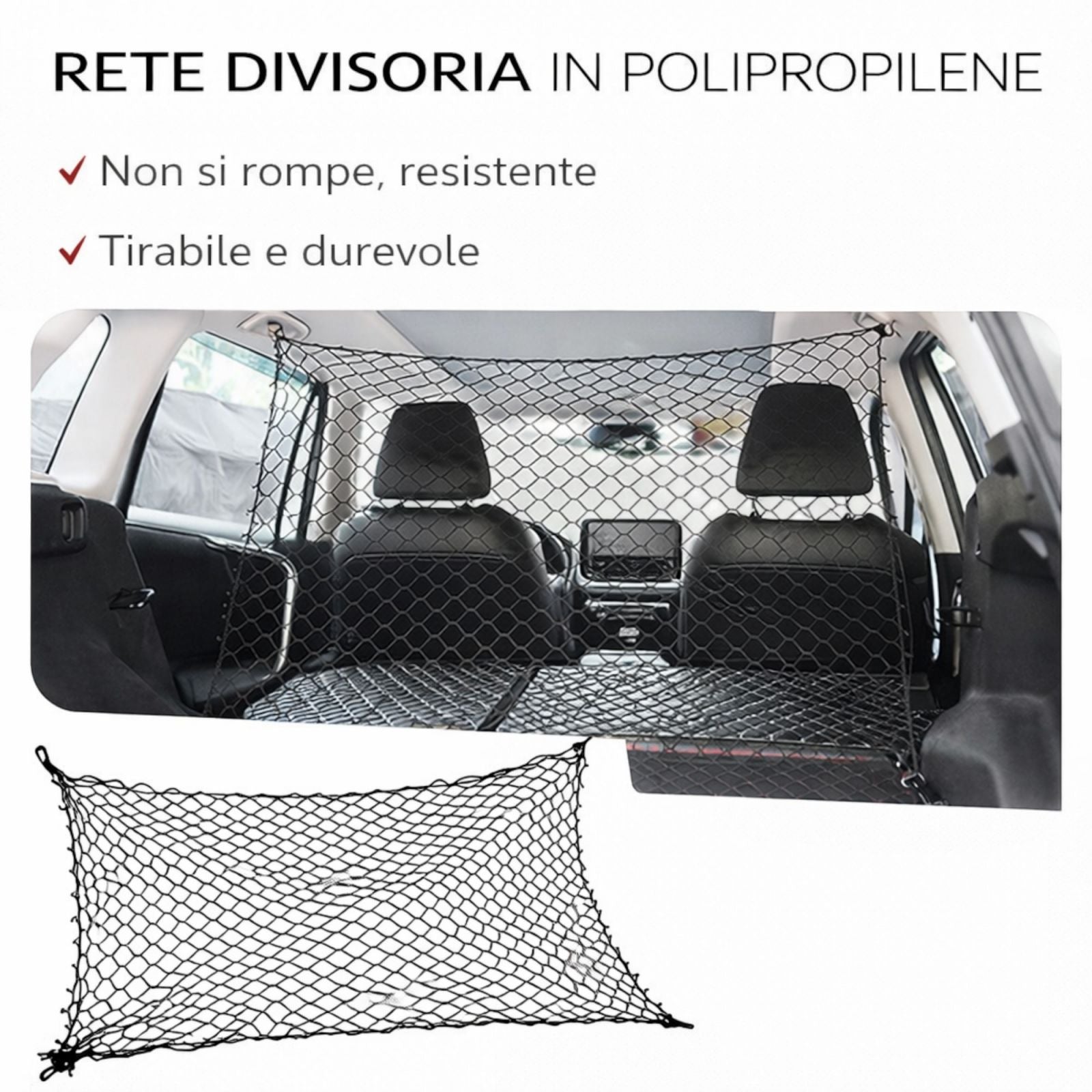 Divisorio per Auto in Rete Elastica 120×60 cm Separatore Bagagliaio per Animali e Carichi 6722