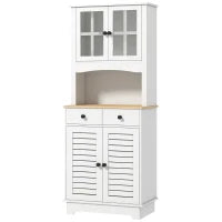 Armadio da Cucina con Porte in Vetro, 2 Cassetti, Armadio per Stoviglie, Armadio da Sala da Pranzo, Legno, 68 x 39,5 x 170 cm, Bianco
