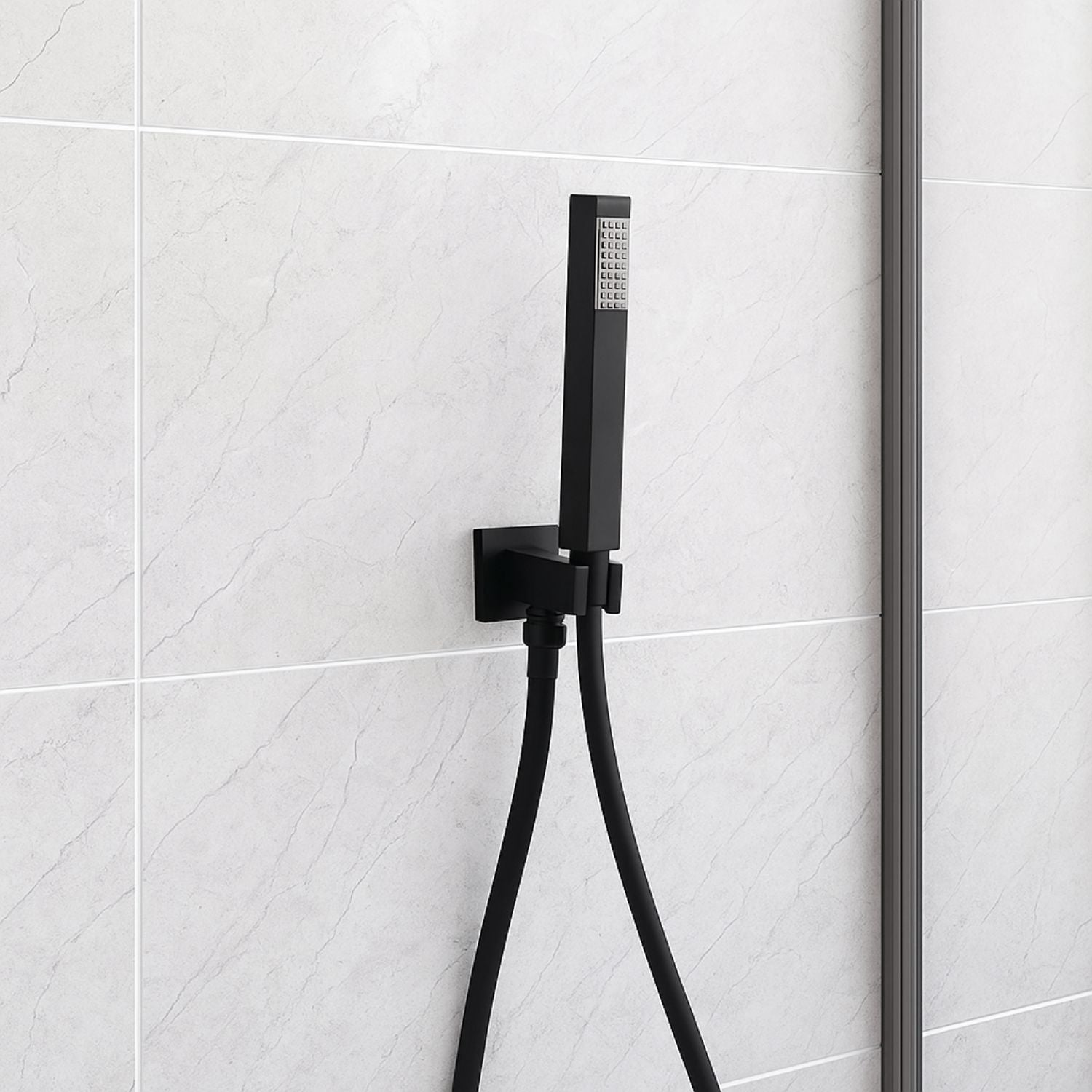 Kit set doccia ottone nero opaco con supporto presa acqua quadro *** confezione 1