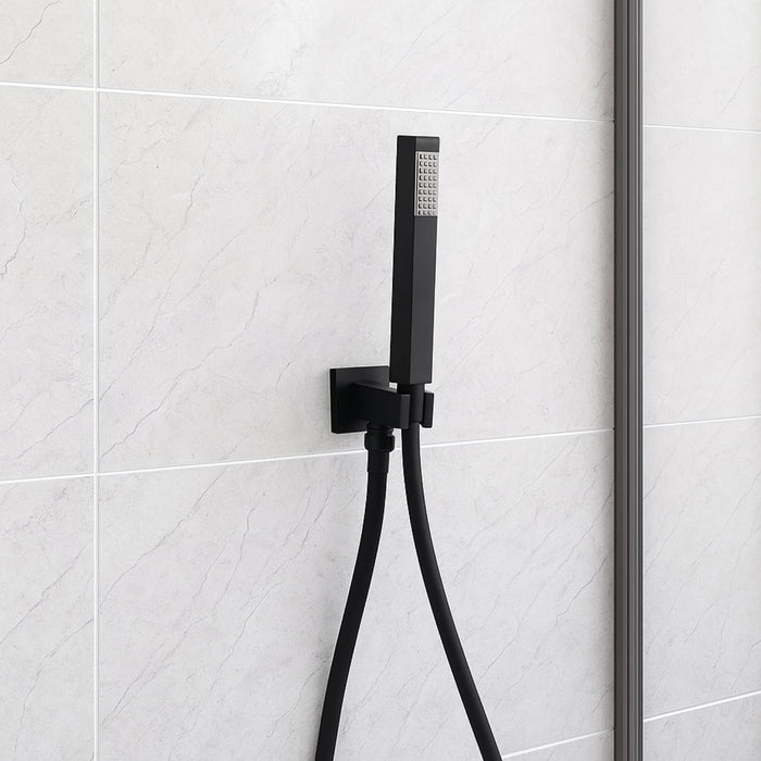 Kit set doccia ottone nero opaco con supporto presa acqua quadro *** confezione 1