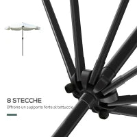 Ombrellone Rotondo Inclinabile con Manovella, in Alluminio, Metallo e Poliestere, Ø266x248.5 cm, Bianco Crema