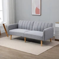 Divano Letto Convertibile a 2 Posti, Design Scandinavo, Schienale Regolabile su 3 Posizioni, Piedi in Legno, Tessuto Effetto Lino, Grigio