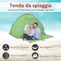 Tenda da Spiaggia Pop Up con Protezione UV 30+ e Borsa di Trasporto, 200x150x119 cm, Verde